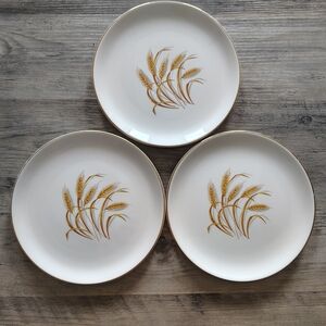Vintage Golden Wheat Plates Set of 3 | 22K Gold Trim | Made in USA | MCM